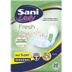 Sani Sensitive Lady Fresh No5 Super Σερβιέτες Ακράτειας 7.5 Σταγόνες 20τμχ