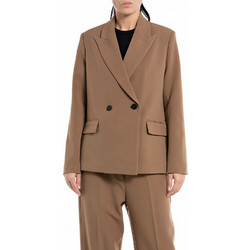 Replay Γυναικείο Σακάκι Μακρύ Υφασμάτινο Oversized Σταυρωτό Ταμπά W7710B.000.84781