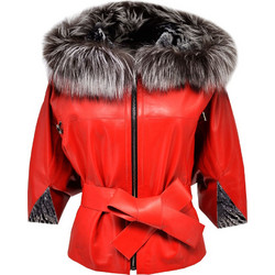 Leather 100 Γυναικείο Μπουφάν Χειμωνιάτικο Δερμάτινο Κοντό Κόκκινο 07-W-B-342-FULLFUR