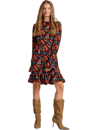 Funky Buddha Mini Καθημερινό Φόρεμα Floral Πολυεστέρας Μπορντό FBL010-113-13