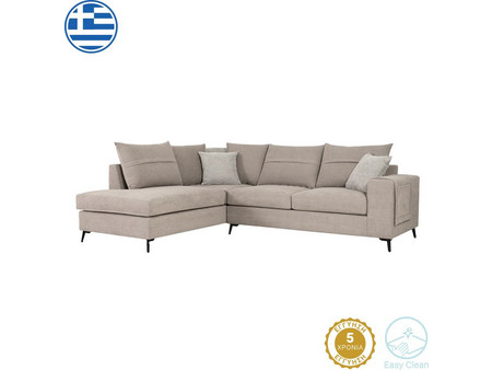 Pakoworld Γωνιακός Καναπές Δεξιά Γωνία Μπεζ 275x215x93cm 168-000073