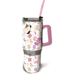Stor Squishmallows XL Παιδικό Παγούρι Θερμός Ανοξείδωτο BPA Free με Καλαμάκι Λευκό 940ml