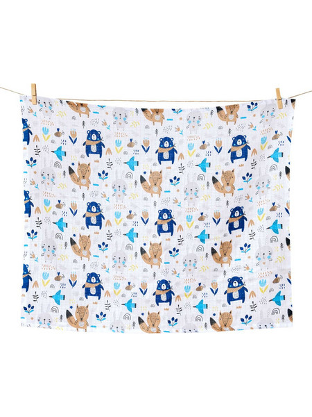 Jukki Premium Happy Friends Πάνα Αγκαλιάς από Μουσελίνα Μπλε 80x70cm