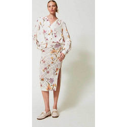 TWINSET Μίντι Φούστα Πλεκτή Ψηλόμεση Floral Εκρού 251TP3631
