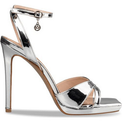 Envie Shoes Γυναικεία Πέδιλα Λουστρίνι Ασημί με Λεπτό Ψηλό Τακούνι και Φιάπα E02-21841-21