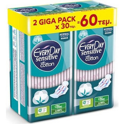 EveryDay Sensitive Normal Ultra Plus Σερβιέτες με Φτερά για Κανονική Ροή 5 Σταγόνες από Βαμβάκι 2x30τμχ
