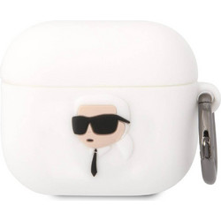 Karl Lagerfeld 3D Logo Karl Head Θήκη Σιλικόνης με Γάντζο για Apple AirPods 3 Λευκή