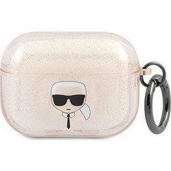Karl Lagerfeld Glitter Karls Head Θήκη Σιλικόνης με Γάντζο για Apple AirPods Pro 1 Χρυσή
