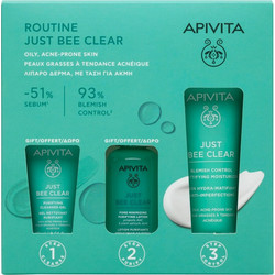 Apivita Just Bee Clear Routine Purifying Cleanser Gel 15ml + Purifying Lotion 50ml + Blemish Control Mattifying Moisturizer 40ml