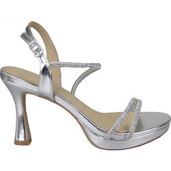 Envie Shoes Γυναικεία Πέδιλα Ασημί με Λεπτό Ψηλό Τακούνι Φιάπα και Στρας E83-21479-21
