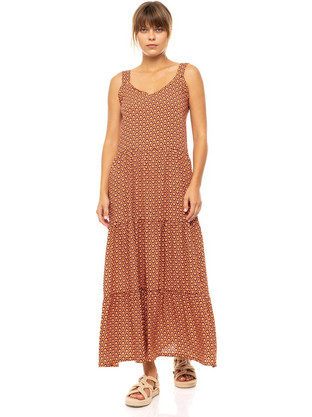 Pink Label Maxi Καλοκαιρινό Καθημερινό Φόρεμα Μεταξωτό Rusted B614
