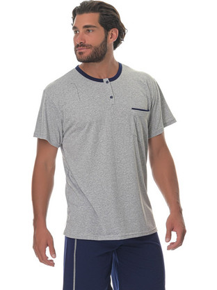 PNN Nightwear Καλοκαιρινές Ανδρικές Πιτζάμες Βαμβακερές με Κουμπιά Γκρι 0251-0418