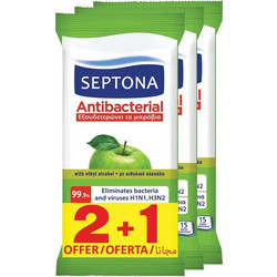 Septona Αντισηπτικά Μαντηλάκια Χεριών Πράσινο Μήλο 3x15τμχ