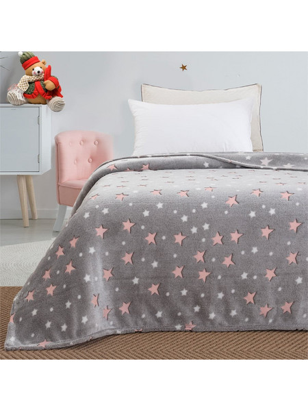 Beauty Home Art 6129 Παιδική Κουβέρτα Fleece Αστεράκια Φωσφοριζέ 160x220 Γκρι Ροζ