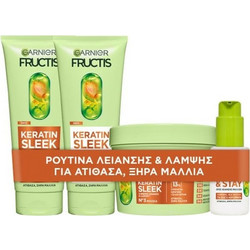 Garnier Fructis Keratin Sleek Σετ Περιποίησης Μαλλιών με Κερατίνη Conditioner 200ml + Serum 100ml + Μάσκα 370ml + Σαμπουάν 200ml