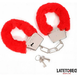LateToBed Furry Locking Cuff Red