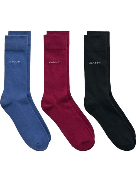 Gant Ανδρικές Κάλτσες Ψηλές Royal Blue Μπορντό Μαύρες 3Pack 3G9960256-442