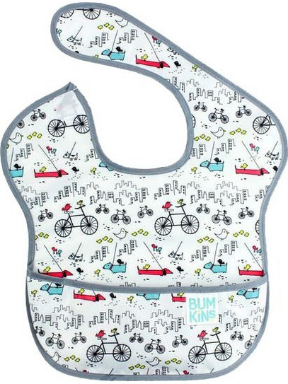 Bumkins SuperBib Urban Bird Αδιάβροχη Σαλιάρα Πλαστική με Αυτοκόλλητο & Τσέπη 6m+ Λευκή