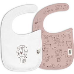 Interbaby Animalitos Σετ Αδιάβροχες Σαλιάρες από 100% Βαμβάκι με Αυτοκόλλητο Λευκή Ροζ 2τμχ