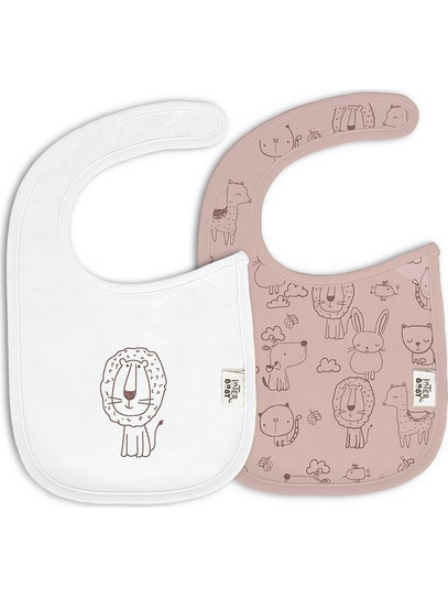 Interbaby Animalitos Σετ Αδιάβροχες Σαλιάρες από 100% Βαμβάκι με Αυτοκόλλητο Λευκή Ροζ 2τμχ