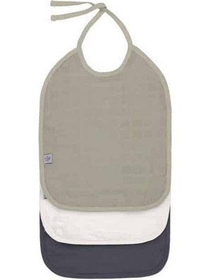 Laessig Σετ Σαλιάρες από 100% Βαμβάκι με Κορδόνι 6m+ Navy Μπλε Λευκή Εκρού 3τμχ