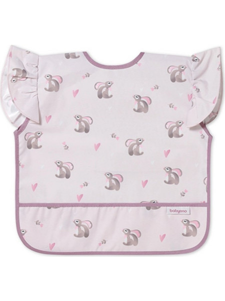 BabyOno Apron Bunny Αδιάβροχη Σαλιάρα Ποδιά Υφασμάτινη με Αυτοκόλλητο Τσέπη & Μανίκια 6m+ Ροζ