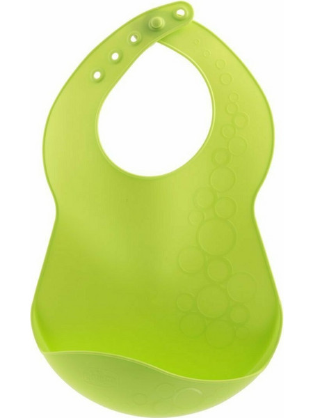 Chicco Easy Flex Αδιάβροχη Σαλιάρα Σιλικόνης με Κουμπί & Τσέπη 6m+ Lime