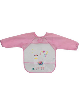 Interbaby Mangas Αδιάβροχη Σαλιάρα Ποδιά Πλαστική με Αυτοκόλλητο Τσέπη & Μανίκια Ροζ