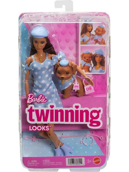 Mattel Barbie Twinning Looks Κούκλα Μελαχρινή & Σκυλάκι