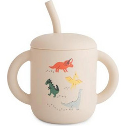 Mushie Εκπαιδευτικό Ποτήρι με Λαβές & Καλαμάκι Dinosaurs 175ml