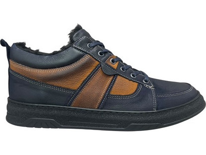 Smart Steps Ανδρικά Μποτάκια Δερμάτινα Navy Μπλε με Γούνα 506/19