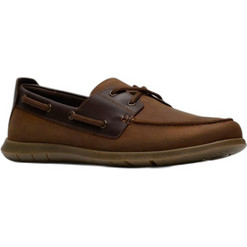 Clarks Flexway 2eye Ανδρικά Μοκασίνια Boat Shoes Δερμάτινα Ταμπά 26187414