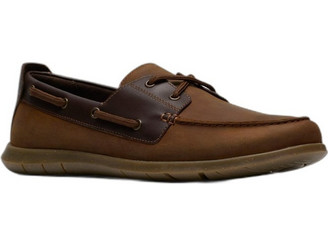 Clarks Flexway 2eye Ανδρικά Μοκασίνια Boat Shoes Δερμάτινα Ταμπά 26187414