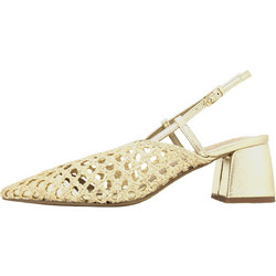Corina Guizel Γόβες Slingback Δερμάτινες με Χοντρό Χαμηλό Τακούνι Χρυσές M6268