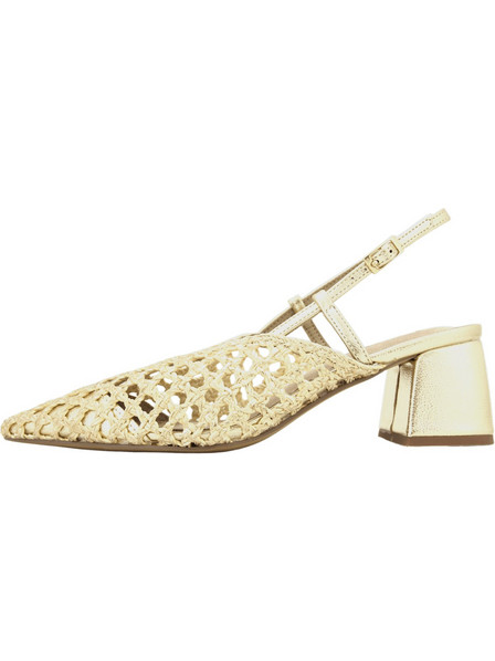 Corina Guizel Γόβες Slingback Δερμάτινες με Χοντρό Χαμηλό Τακούνι Χρυσές M6268
