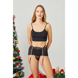 Cottonhill Γυναικείο Sexy String με Δαντέλα Μαύρο CH7004