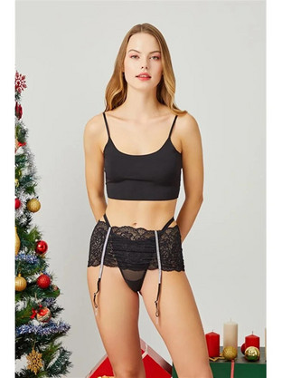 Cottonhill Γυναικείο Sexy String με Δαντέλα Μαύρο CH7004