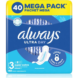 Always Ultra Day Super Extra Μέγεθος 3 Σερβιέτες με Φτερά για Αυξημένη Ροή 6 Σταγόνες 40τμχ