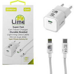 Lime LGC25W Φορτιστής με Καλώδιο Lightning με Θύρα USB-C 25W Power Delivery