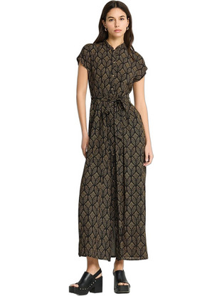 Funky Buddha Maxi Καλοκαιρινό Καθημερινό Φόρεμα Σεμιζιέ Μεταξωτό Μαύρο FBL013-103-13