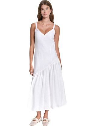 DKNY Midi Καλοκαιρινό Καθημερινό Φόρεμα Λινό Λευκό P5JNCD88-WHT