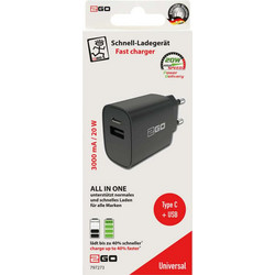 2GO 797273 Φορτιστής χωρίς Καλώδιο με Θύρα USB-A & Θύρα USB-C 20W Power Delivery