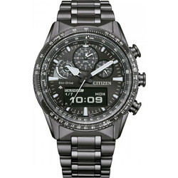 Citizen Skyhawk Ανδρικό Ρολόι Χρονογράφος Solar με Γκρι Μεταλλικό Μπρασελέ JV2005-58E
