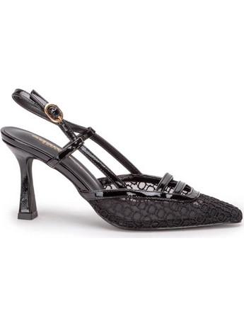 Adam's Γόβες Slingback Δερμάτινες με Λεπτό Ψηλό Τακούνι Μαύρες 848-26006-27