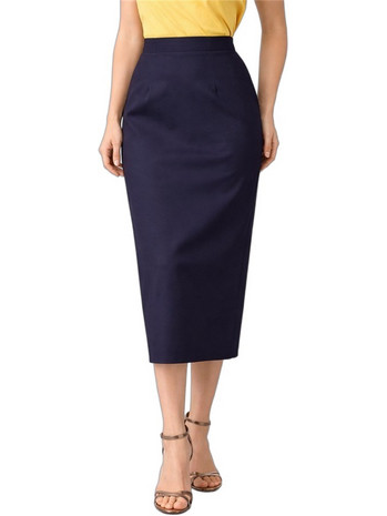 Passager Μίντι Φούστα Υφασμάτινη Ψηλόμεση Pencil Navy Μπλε 31006