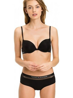 Tommy Hilfiger Σουτιέν για Βαθύ Ντεκολτέ Push Up με Μπανέλα Μαύρο UW0UW00045-990