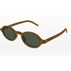 Saint Laurent SLM161 004 Ανδρικά Γυαλιά Ηλίου Οβάλ Κοκάλινα Καφέ με Πράσινο Φακό