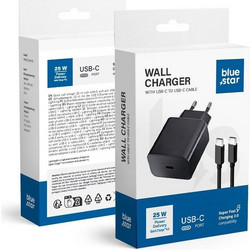 Blue Star TFB-TC-25WPDB Φορτιστής με Καλώδιο USB-C με Θύρα USB-C 25W Quick Charge 4.0 & Power Delivery
