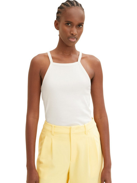 Tom Tailor Γυναικείο Καλοκαιρινό Top Ριπ Λευκό 1035368-10348