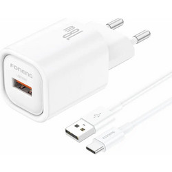 Foneng EU68 Φορτιστής με Καλώδιο USB-C με Θύρα USB-A 18W Quick Charge 3.0